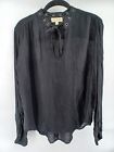 Cloth And Stone Blouse Womens Black Small Long Sleeve V Neck High Low Tie