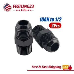 2X Black 10AN to 1/2 NPT Adapter Straight Pipe Thread To 10 AN Flare Fitting - Picture 1 of 8