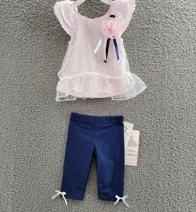 Rare Editions Dot Organza Tunic & Leggings Set Baby Girls 6-9M Blush/Navy Ruffle - Picture 1 of 24
