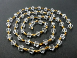 2 Feet Crystal Quartz Round Faceted 6-7mm Beads, Rosary Beaded Chain Gold Wire - Picture 1 of 7