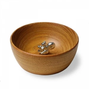 Shirokane Japanese Tin craft Nuts Bowl Squirrel Motif Takaoka Japan - Picture 1 of 4