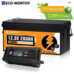 ECO-WORTHY 3584Wh 12V 280Ah Bluetooth LiFePO4 Lithium Battery+12/24V 20A Charger - Picture 1 of 13