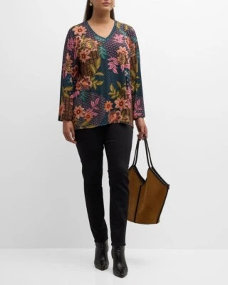 Johnny Was Delfino Tee Floral XXL Colorful Boho Chic Long Sleeves JWLA Slimming - Image 1 of 4