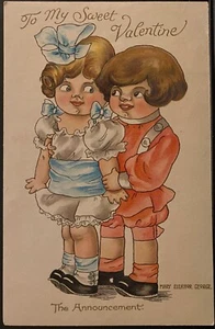 Postal de San Valentín de Mary Eleanor George ""El anuncio"" niños de ojos grandes - Imagen 1 de 2