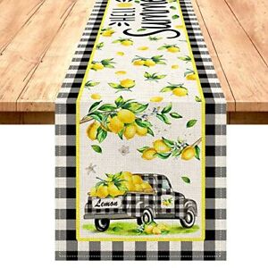 NEW Summer Lemon Table Runner 72 Inches Long x 13 Burlap Linen Home Kitchen Deco