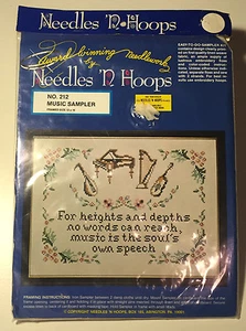 Needles 'N Hoops Embroidery Needlework Kit No. 12 Music Sampler, Framed 12 x 16 - Picture 1 of 7