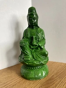 Kwan Yin Guan Yin Stone Statue Green Bodhisattva Goddess of Compassion Mercy 8" - Picture 1 of 23