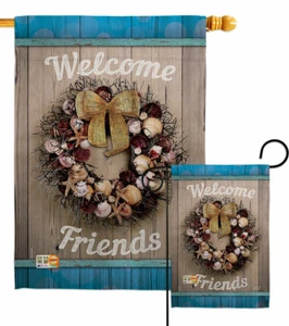 Welcome Breeze Wreath Garden Flag Nautical Coastal Decorative Gift Yard Banner - Picture 1 of 17