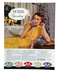Anuncio telefónico Tenite 1938 colorido teléfono Eastman plástico impresión de colección anuncio - Imagen 1 de 2