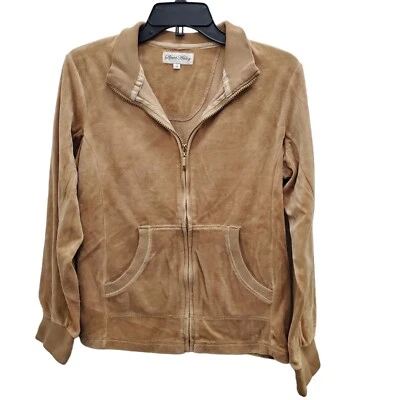Chaqueta deportiva para mujer Haley vintage de terciopelo beige tostado cremallera frontal talla M Foto 1 de 4