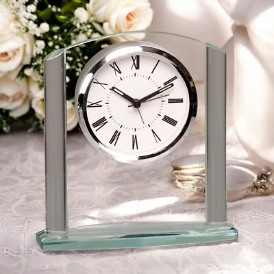 Arch Clear Glass Clock AA with Batteries Wedding Bridal Shower Birthday Gift - Image 1 of 4