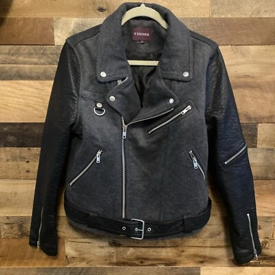 Chaqueta de motociclista Vigoss negra de cuero sintético y lana para mujer talla grande Foto 1 de 4