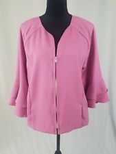 Bob Mackie women L crepe jacket ruffle 3/4 sleeve pink A303000 zip up