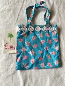 NWT Lilly Pulitzer Small Cotton Hand Bag - pink blue fish turtle, reverse, RARE! - Picture 1 of 12