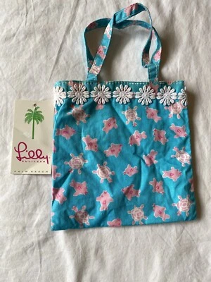 NWT Lilly Pulitzer Small Cotton Hand Bag - pink blue fish turtle, reverse, RARE! - Image 1 of 4