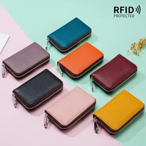Mens Womens RFID Blocking Leather Wallet ID Credit Card Holder Zipper Purse - Picture 1 of 22