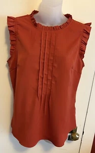 Neu Allegra K Größe Medium rostfarbenes ärmelloses plissiertes Blusentop mit Rüschenbesatz für Damen - Bild 1 von 8