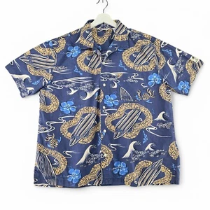 Vintage Structure Hawaiian Shirt Mens XL Blue Tropical Surfboards Cotton - Picture 1 of 12