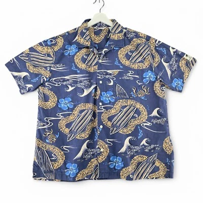 Vintage Structure Hawaiian Shirt Mens XL Blue Tropical Surfboards Cotton - Image 1 of 4