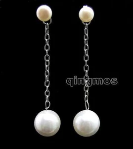 SALE 7-8mm Flat Round White Natural Pearl and 12mm sea shell pearl Earring-ea564 - Picture 1 of 4