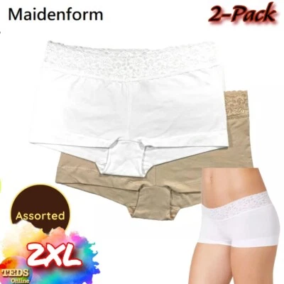 NWOT 2-Pack Maidenform Women's 2XL Cotton Dream Lace Boyshort Underwear 40859 - Image 1 of 4
