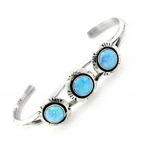 Southwestern Sterling Silver Cuff Bracelet with Blue Opal - Picture 1 of 4