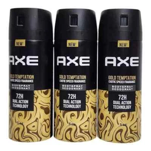 3 Pack Axe Gold Temptation Deodorant Body Spray for Men, 150ml. Free Shipping - Picture 1 of 3