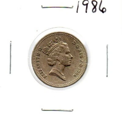 Reino Unido Inglaterra Gran Bretaña Moneda 1 Libra 1986 similar a la foto QEII Foto 1 de 4