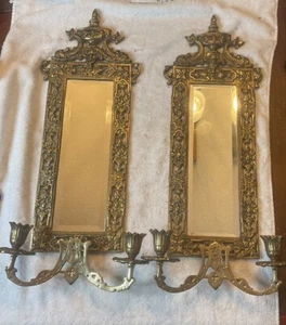 Pair Fabulous Vintage Brass Wall Mirror Sconce Candle Holders Serpents/ Koi Fish - Imagen 1 de 16