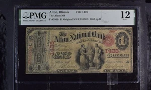 1865 National Bank Note - Alton Illinois Ch #1428 - PMG F12 - Picture 1 of 2
