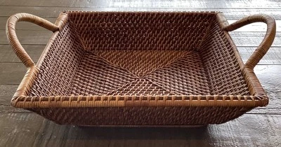 Large 13” Pampered Chef WOVEN SELECTIONS Square Wicker Basket, Tray w/Handles - Image 1 of 4