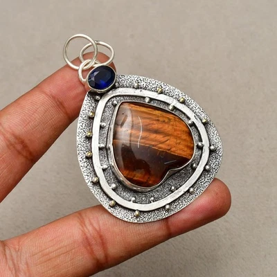 Ciondolo gioiello fatto a mano in argento sterling 925 con pietra preziosa oc... - Immagine 1 di 4