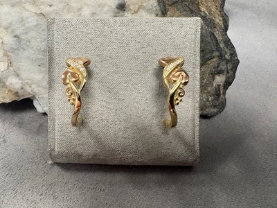 Clogau Welsh 9ct Yellow & Rose Gold Tree of Life Diamond Half Hoop Earrings - image 1 of 4