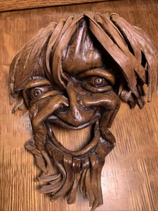 Vintage Leather Sculptured Face Wall Art Hanging Mask Brown Ethnic - Picture 1 of 3