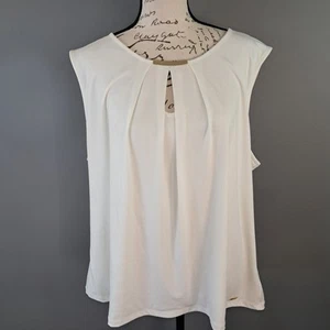 Calvin Klein Woman Plus 2X White Short Sleeve Blouse Gold Chain Accent Top - Picture 1 of 8