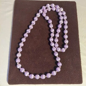 VTG Purple Silk Wrapped Beaded Necklace with Silver Color Spacers 30" - Picture 1 of 4