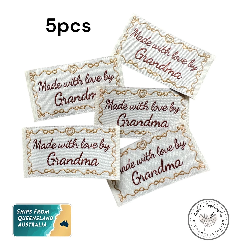 5pcs Woven Label Made With Love By Grandma DIY Sew On Knitting Crochet Tag BN - Изображение 1 из 4