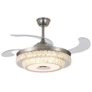 42"Bluetooth Invisible Ceiling Fan 7-Color LED Crystal Chandelier w/Music Player - Picture 1 of 18