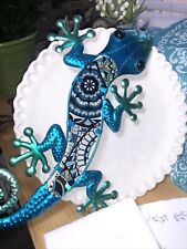 Colorful Lizard metal and glass wall decor Blue Mosaic colors