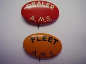 Vintage Advertising Pinback Buttons Dealer AMS and Fleet AMS Set of Two - Picture 1 of 2