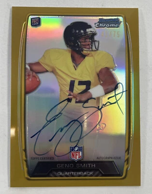 2013 GENO SMITH RC AUTO Bowman Chrome Refractor Gold Rookie Auto /75 - Image 1 of 4