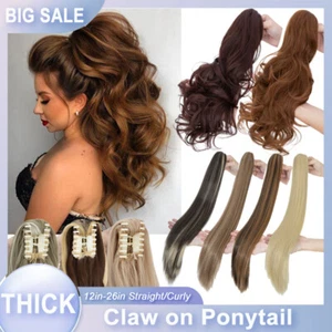 Claw Ponytail Real Thick as Human Pony Tail Clip in Hair Extensions Hairpiece US - Picture 1 of 96