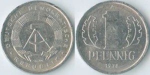 East Germany 1978 A 1 Pfennig KM# 8 Al State Emblem Hammer Compass Oak Leaf - Picture 1 of 3