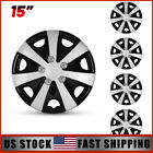 Silver Black 15" 4Pc Wheel Covers Snap On Full Hub Caps Fits R15 Tire &Steel Rim