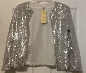 Silver/ Gray Women’s Size Small. Short Sequin cardigan Jacket Long Sleeves. - Picture 1 of 2