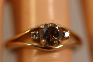18K YELLOW GOLD ROUND CUT FANCY CHOCOLATE BROWN DIAMOND ENGAGEMENT WEDDING RING - Picture 1 of 12