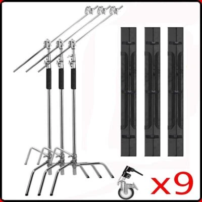 3PCS 260cm Light Reflector Tripod C Stand with Extension Arm + Bag + Wheels - Image 1 of 4