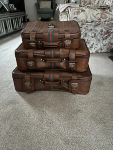 Vintage 7 piece luggage set-brown faux Leather Retro designer inspired - Picture 1 of 7