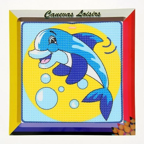 Kit canevas dauphin gros points toile coton + aiguille + fils broderie enfants - Photo 1/1