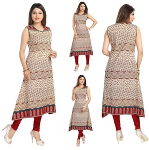 Women Party Printed Long Silk A-Line Dress Kurti Tunic Top Shirt MM127 - Picture 1 of 7